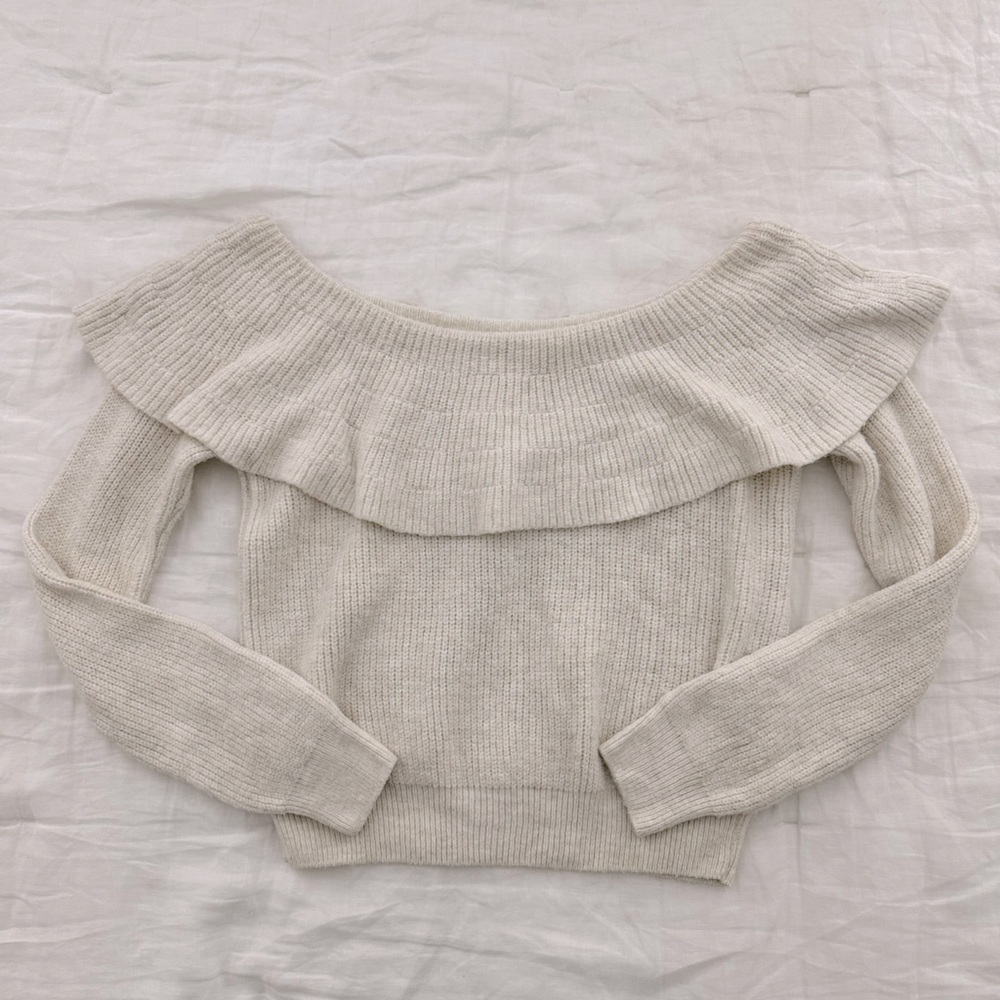 Urban Outfitters (Kimchi Blue) Cream Off-the-Shoulder Large Sweater